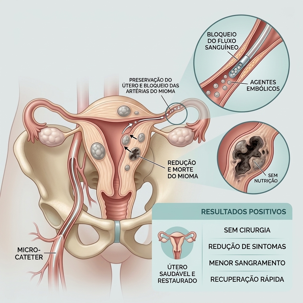 Panorama geral e resultado - Embolização de Mioma Uterino